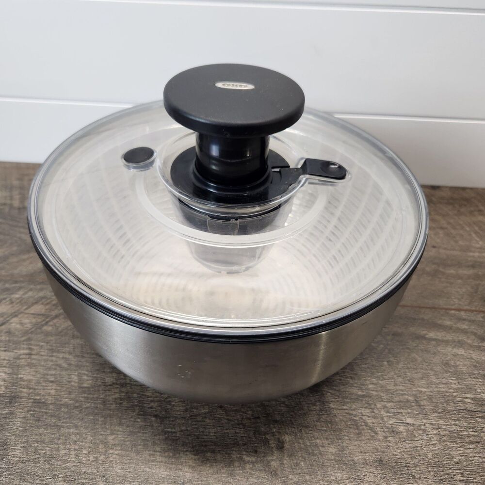 OXO Stainless Steel Salad Vegetable Spinner Non-Slip Rubber Bottom Damage